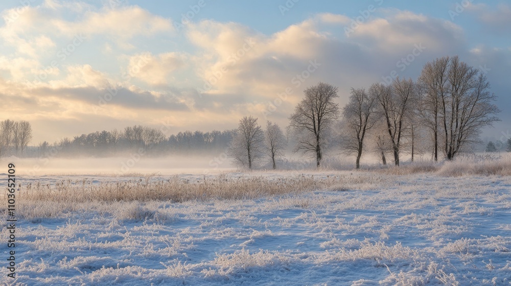 A serene snowy landscape with gentle snowfall.
A serene snowy landscape with gentle snowfall.