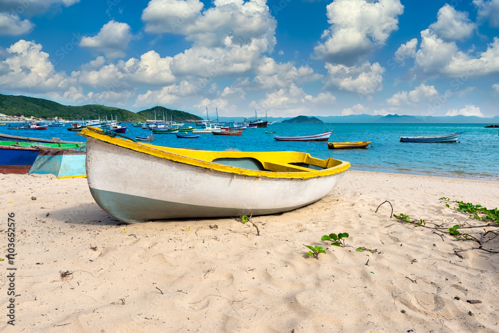 Boats on Armacao beach in Buzios, Rio de Janeiro, Brazil. Seascape of Armacao dos Buzios. Boats on Armacao beach in Buzios, Rio de Janeiro, Brazil. Seascape of Armacao dos Buzios.