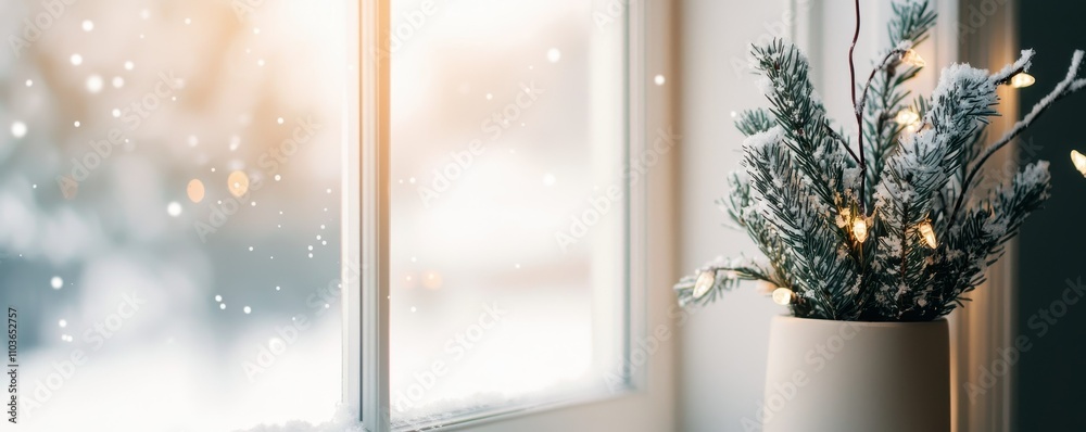 Snowy Winter Window Christmas Lights Cozy Home Decor Snowy Winter Window Christmas Lights Cozy Home Decor