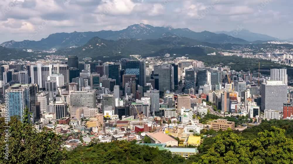 Timelapse of Seoul city panorama and Myeongdong district, South Korea Timelapse of Seoul city panorama and Myeongdong district, South Korea