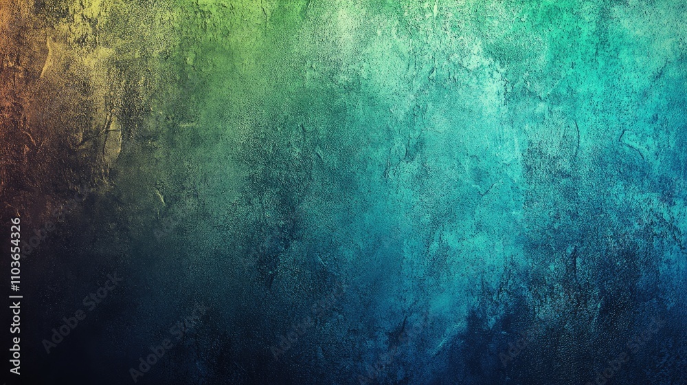 Fototapeta premium Vibrant abstract gradient blending green, blue, and black hues on a textured dark background, featuring soft glowing light ideal for large banner design.