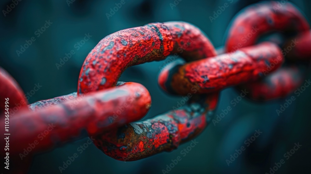 A close-up of a rusted red chain link, highlighting texture and color contrast. A close-up of a rusted red chain link, highlighting texture and color contrast.