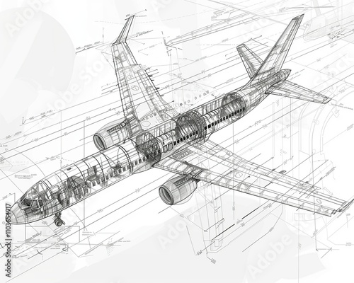 Detailed technical drawings of modern futuristic machinery