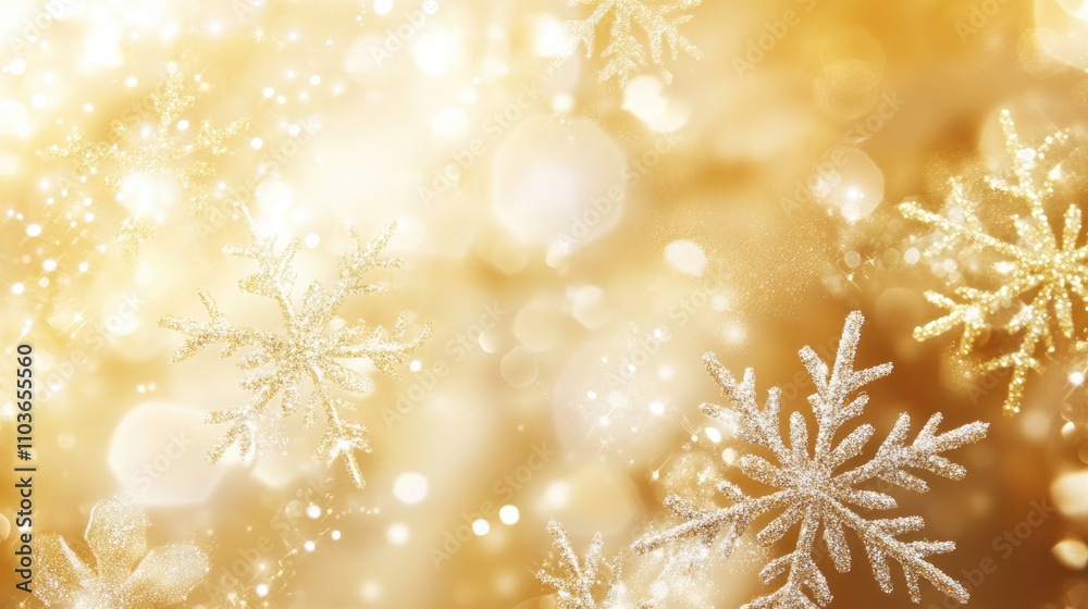 Abstract golden holiday background adorned with shimmering snowflakes and soft bokeh lights, creating a festive and elegant atmosphere. Abstract golden holiday background adorned with shimmering snowflakes and soft bokeh lights, creating a festive and elegant atmosphere.