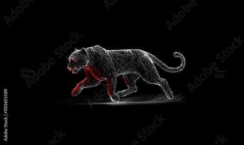 Glowing Tiger in Low Poly Wire Frame Technology Background with Neon Futuristic Design