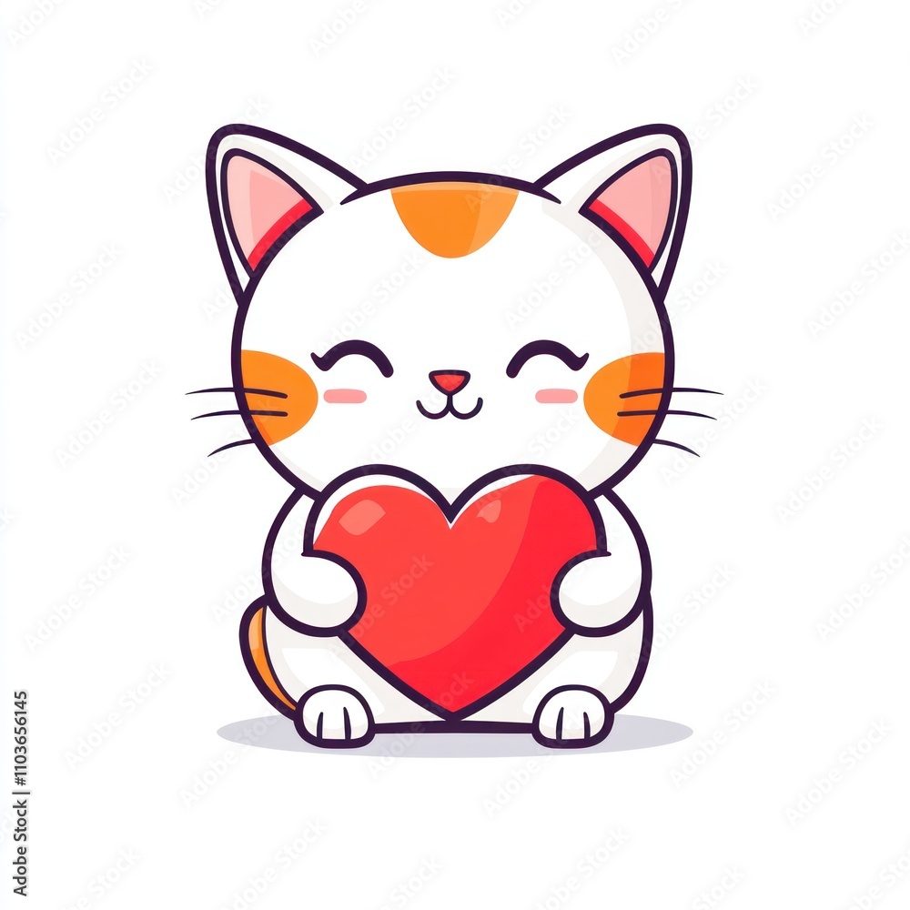 Here's a possible and keyword list for your image.. Cute cartoon cat holding a heart. Here's a possible and keyword list for your image.. Cute cartoon cat holding a heart.