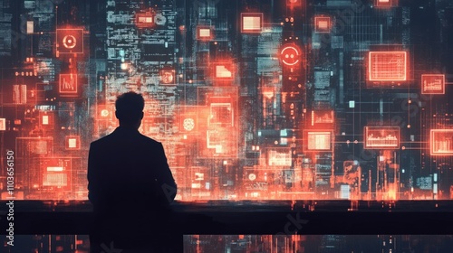 Wallpaper Mural Business professional analyzing data trends urban office digital art futuristic environment elevated viewpoint technology insights Torontodigital.ca