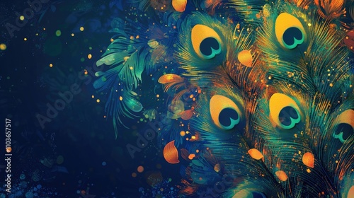 Closeup of vibrant peacock feathers showcasing intricate details and vivid colors, ideal for creating visually striking banners or posters.