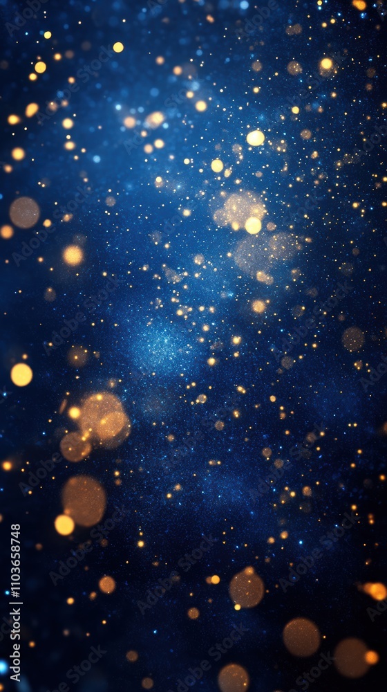 Obraz premium Midnight blue background with golden sparkling bokeh lights