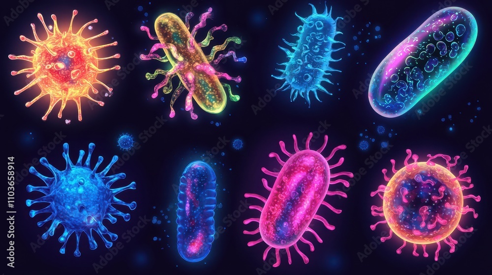 Colorful and Vibrant Microscopic Virus Particles Colorful and Vibrant Microscopic Virus Particles