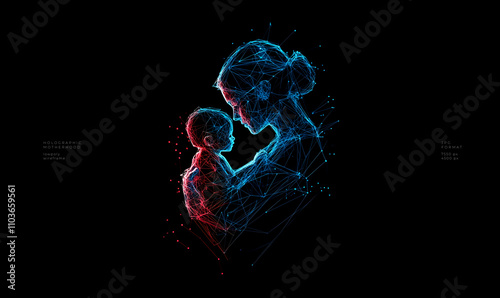 Mother and child low poly technology background with abstract polygonal digital design