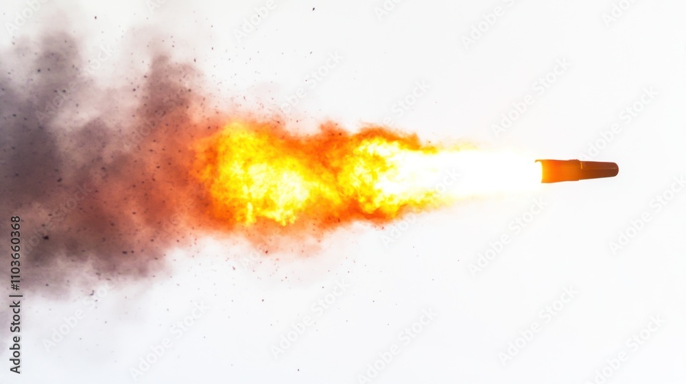 Rocket Launch with Fiery Trail and Smoke Against Clear Sky at High Velocity Rocket Launch with Fiery Trail and Smoke Against Clear Sky at High Velocity