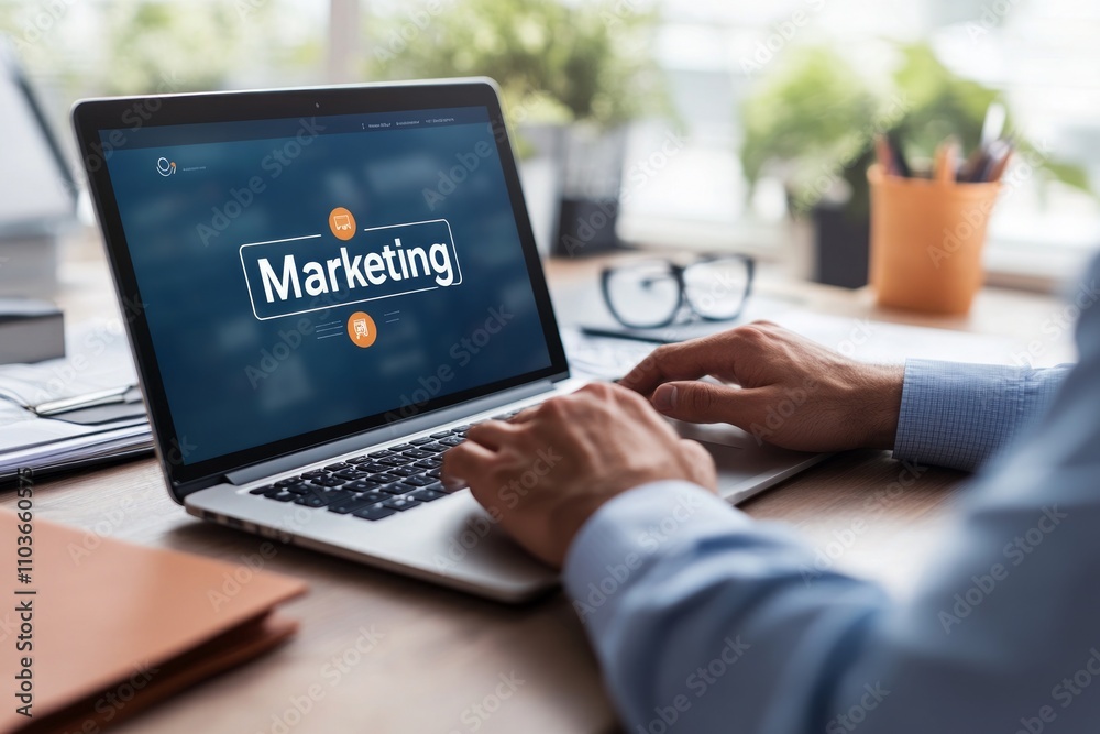 Laptop Focused on Marketing Strategy Laptop Focused on Marketing Strategy