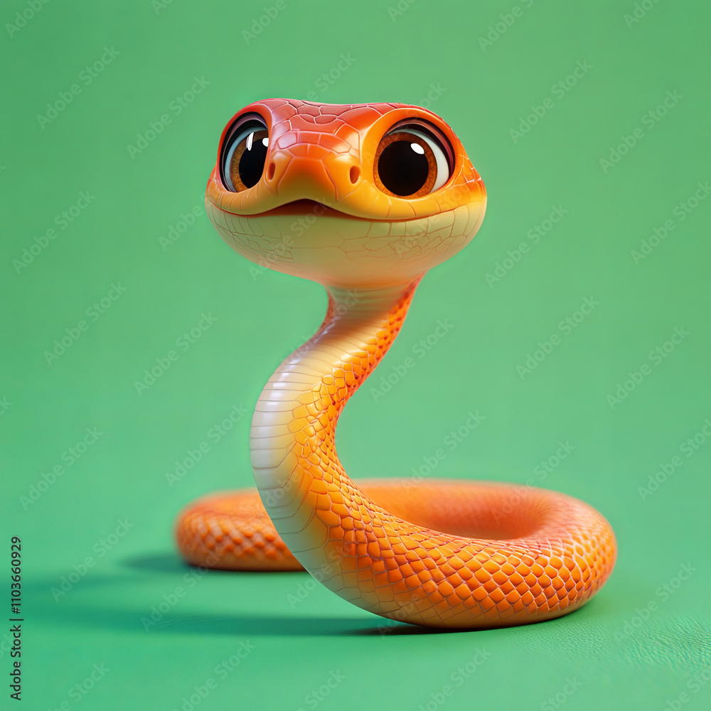 Fototapeta premium Adorable Orange Cartoon Snake with Big Eyes