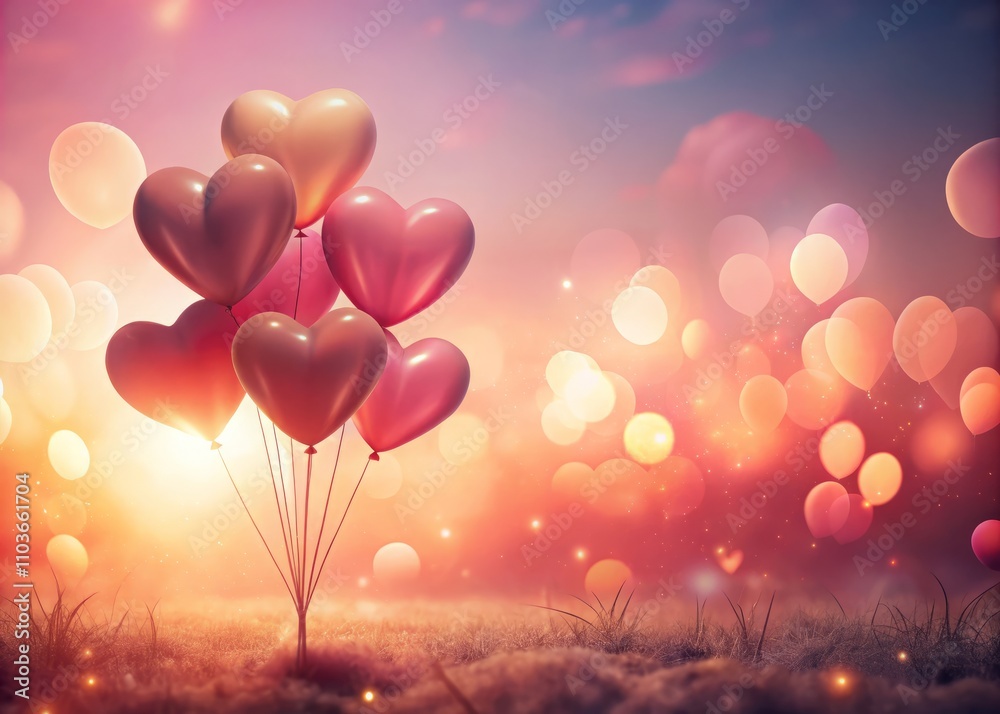 Romantic Silhouette Photography for Valentine's Day Greeting Card Featuring Heart Balloons, Ideal for Weddings and Women's Day Celebrations, 3D Rendered Love Concept Template Romantic Silhouette Photography for Valentine's Day Greeting Card Featuring Heart Balloons, Ideal for Weddings and Women's Day Celebrations, 3D Rendered Love Concept Template