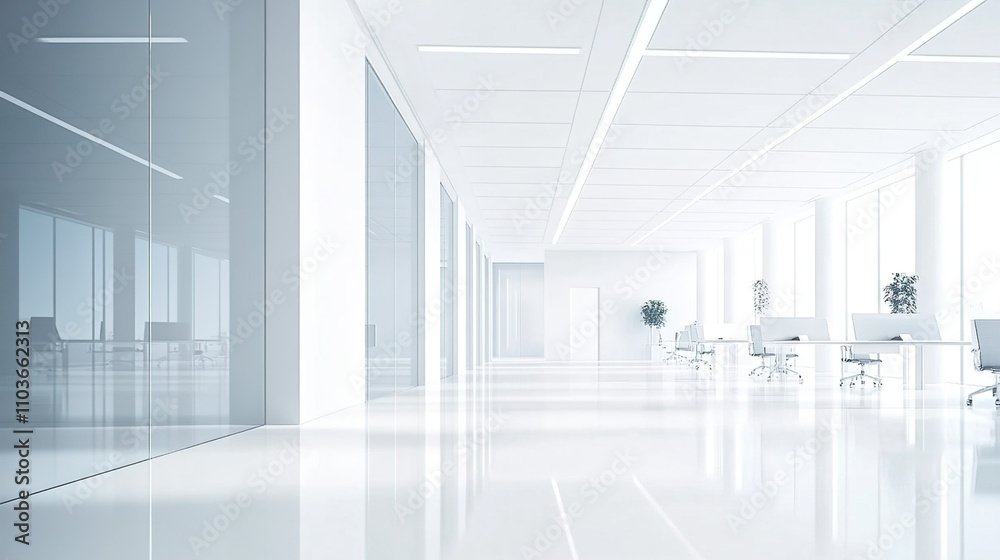 Obraz premium Clean office space with white walls and floors.