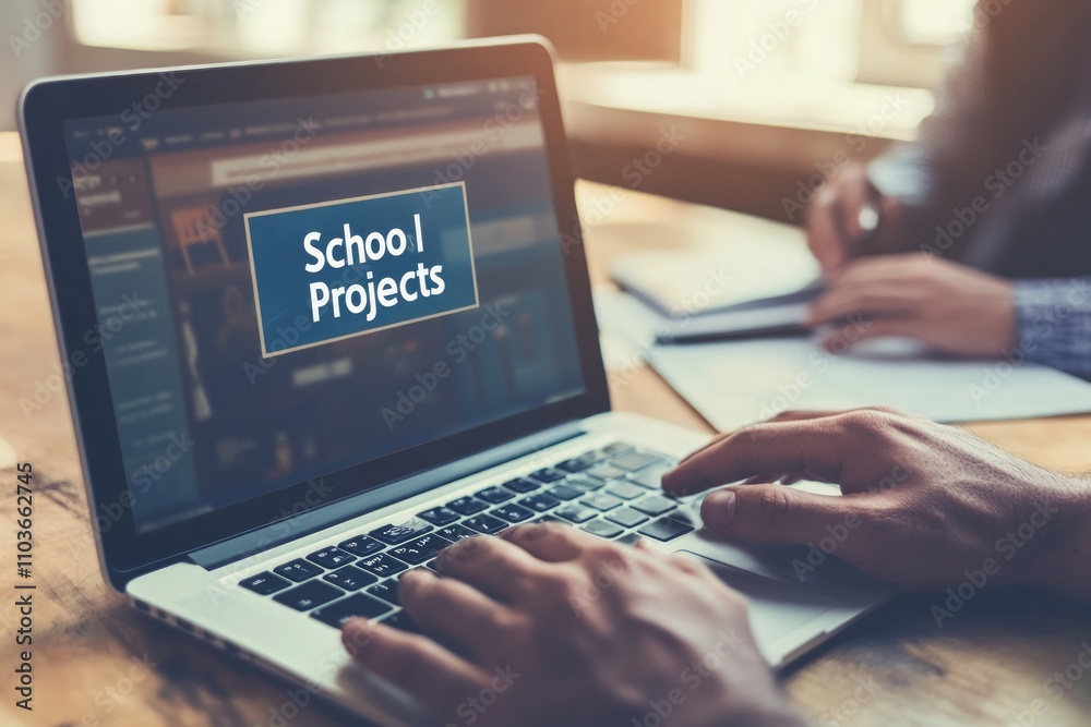 School Projects on Laptop - Focused Work School Projects on Laptop - Focused Work