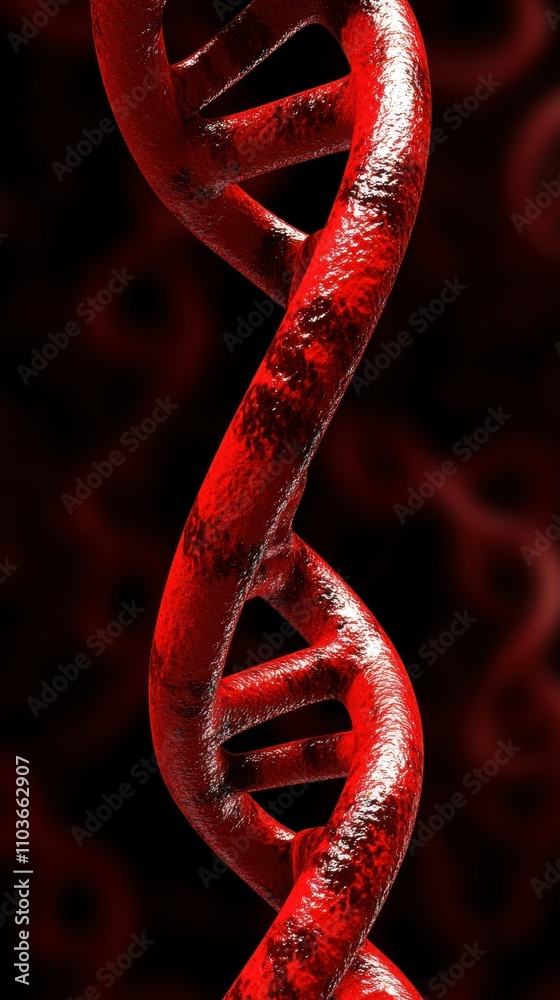 Red DNA Helix Structure on Dark Background of Genetic Research Art Red DNA Helix Structure on Dark Background of Genetic Research Art