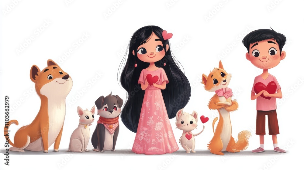 A group of three cartoon men with a cat celebrating a fun holiday scene A group of three cartoon men with a cat celebrating a fun holiday scene
