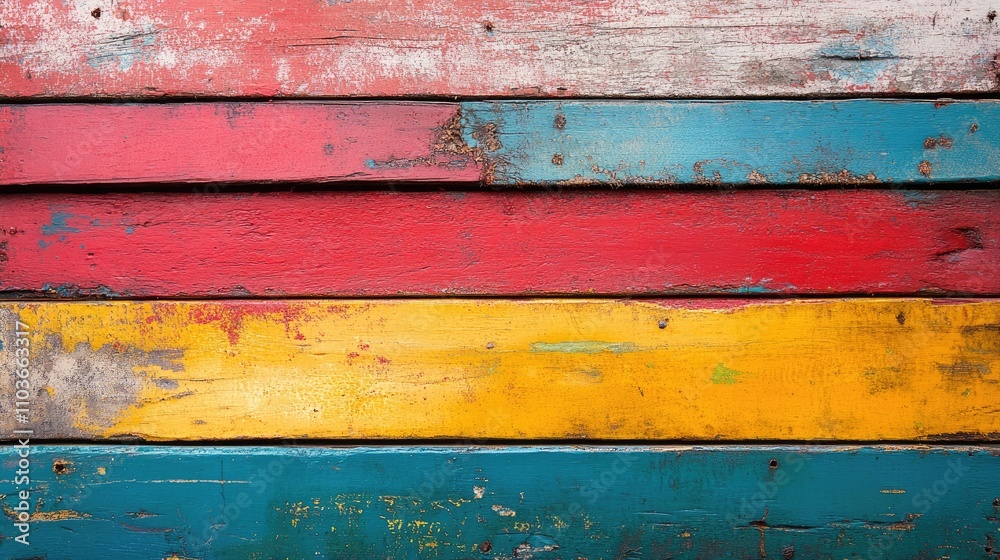 custom made wallpaper toronto digitalAged red and blue wooden boards featuring a colorful, weathered grunge pattern, ideal for a vibrant panoramic background design.