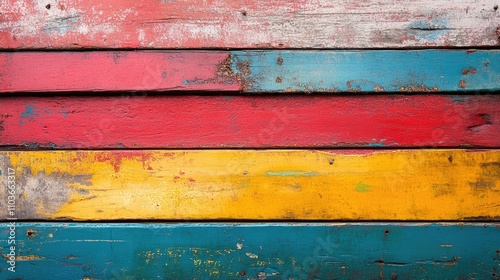 Wallpaper Mural Aged red and blue wooden boards featuring a colorful, weathered grunge pattern, ideal for a vibrant panoramic background design. Torontodigital.ca