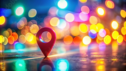 Location Pin Marker on a Colorful Background with Bokeh Effect for Travel and Navigation Concepts, Perfect for Websites and Blogs Related to Journey Planning photo