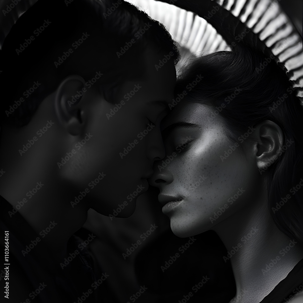 Intimate moment between lovers urban setting black and white photography emotional atmosphere close-up view passion and connection Intimate moment between lovers urban setting black and white photography emotional atmosphere close-up view passion and connection
