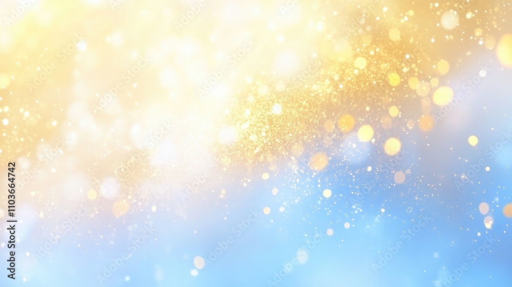 Festive blurred bokeh background showcasing vibrant blue and shimmering gold hues, creating a warm and joyful atmosphere perfect for holiday celebrations.