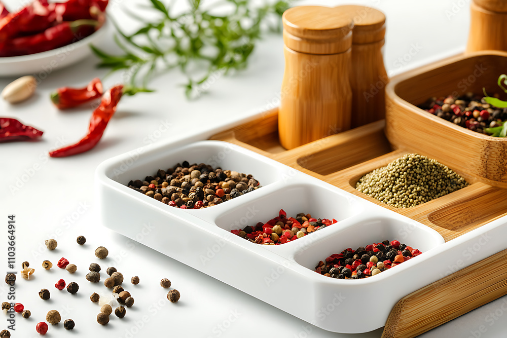Spice Rack with Variety of Peppers and Herbs Spice Rack with Variety of Peppers and Herbs