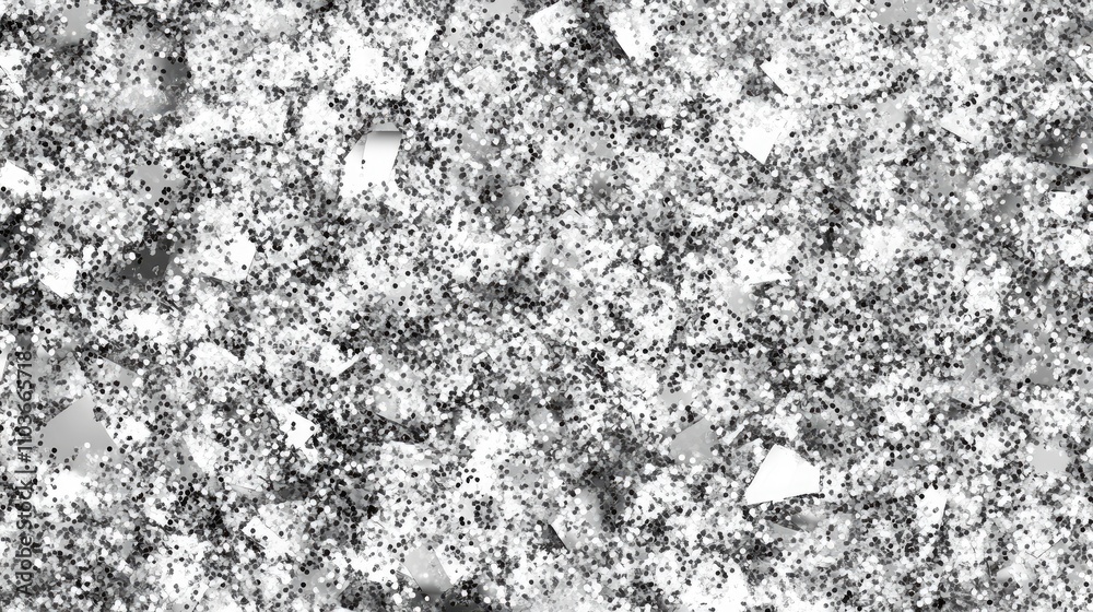 Glittery monochrome texture with shimmering silver and black fragments, perfect for artistic background designs and creative projects. Glittery monochrome texture with shimmering silver and black fragments, perfect for artistic background designs and creative projects.