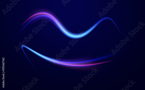 Neon stripes in the form of drill, turns and swirl. Speed of light concept background. Abstract background rotational border lines, png, effect, wave,neon,line. 