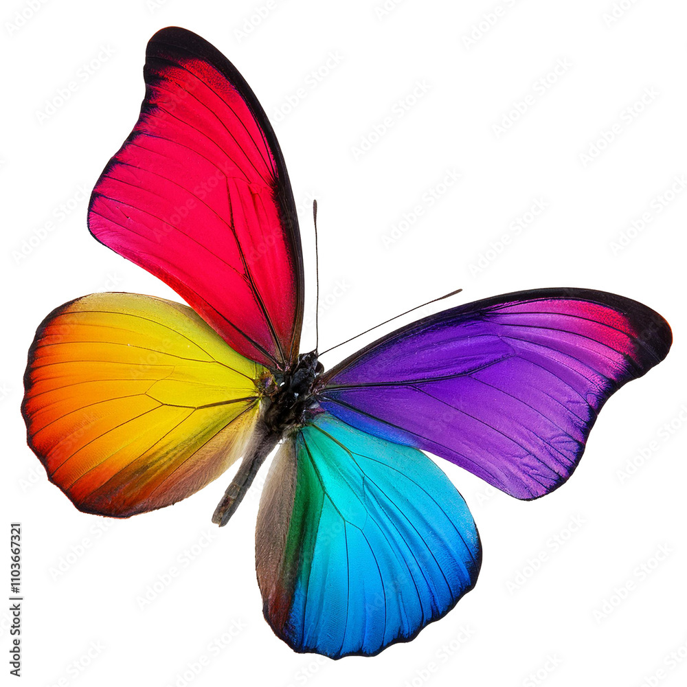 Fototapeta premium beautiful rainbow colored butterfly isolated on transparent background