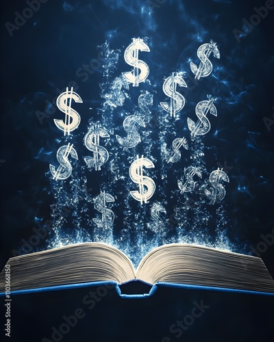 dollars money symbol engineering book cover icon flat light bright neon modern design black dark background