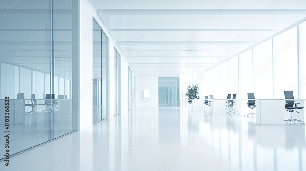 Obraz premium Clean office space with white walls and floors.