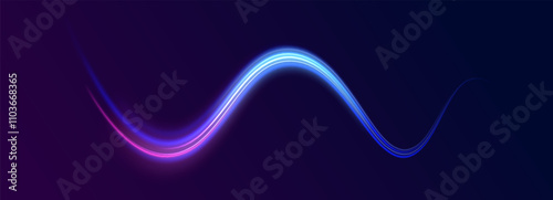 Light arc in neon colors, in the form of a turn.  Creative vector illustration of flying cosmic meteor, planetoid, comet, fireball isolated on transparent background. Effect, png, wave,neon,line.