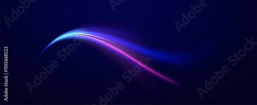 Light arc in neon colors, in the form of a turn. Creative vector illustration of flying cosmic meteor, planetoid, comet, fireball isolated on transparent background. Effect, png, wave,neon,line.