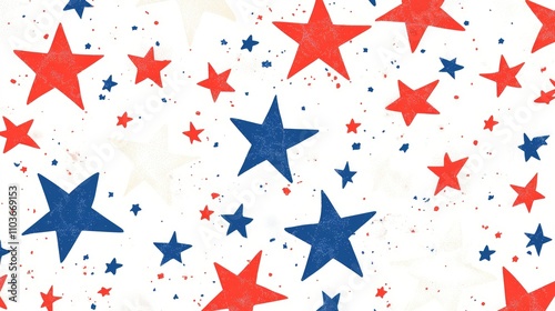 Colorful arrangement of red, white, and blue stars on a clean white background, evoking a festive and patriotic ambiance.
