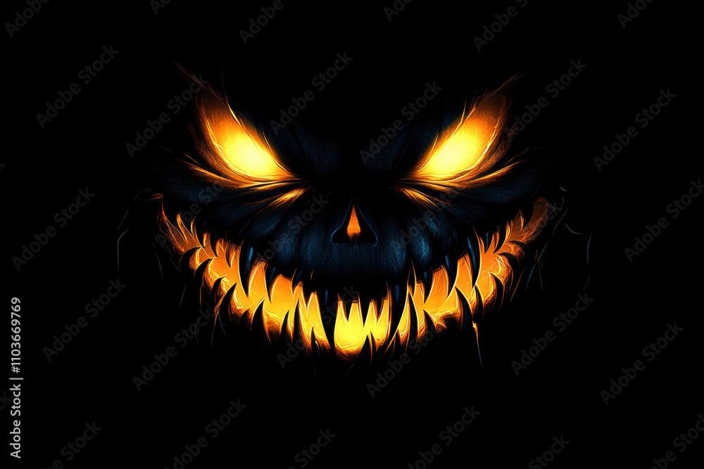 Jack-o'-Lantern with Fangs and Sharp Teeth Jack-o'-Lantern with Fangs and Sharp Teeth