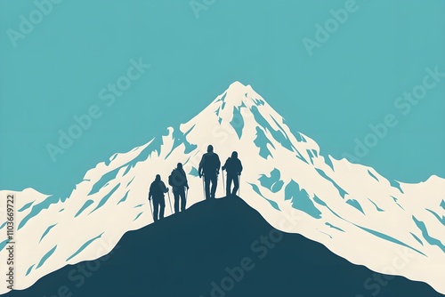 hiking mountain peak leader man standing top sun silhouette view teamwork silhouette group people climbing mountain success  landscrape book cover