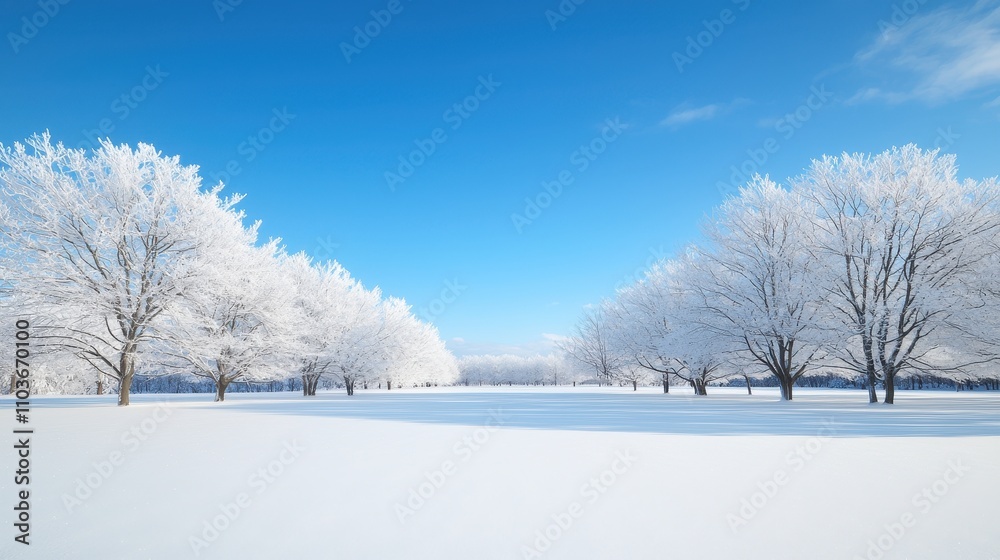 Winter Landscape with Snow-Covered Trees under a Bright Blue Sky Winter Landscape with Snow-Covered Trees under a Bright Blue Sky