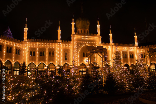 Photography New Year's Castle, at night, all in lights, in the Tivoli gardens, in Denmark, i