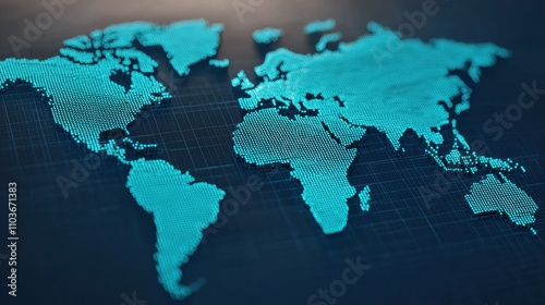 World Map with Dots Technology Theme in Blue and Dark Background