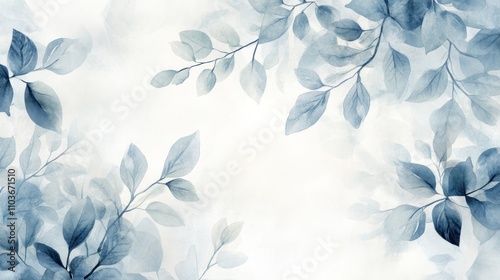 Wallpaper Mural Watercolor Painting of Blue Leaves and Branches Torontodigital.ca