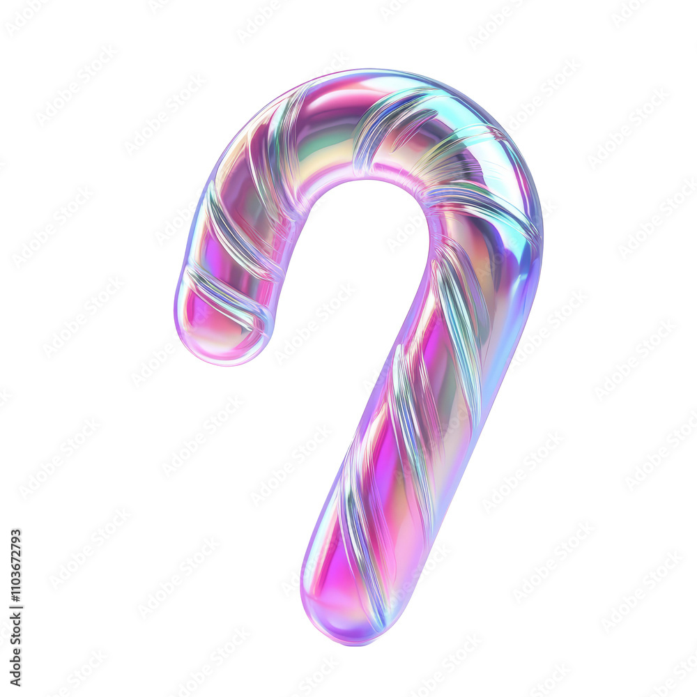 Abstract iridescent colored festive christmas candy cane icon. Holographic neon foil design element Abstract iridescent colored festive christmas candy cane icon. Holographic neon foil design element