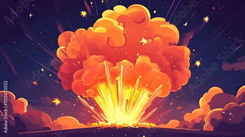 write 50 keywords on this topic, separated by commas: Dynamic Cartoon Explosion Illustration  photo