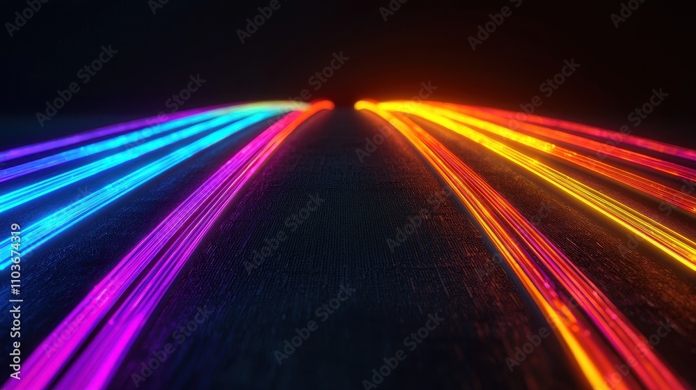 Obraz premium Vibrant Neon Light Trails on Dark Surface Creating Dynamic Visual Effect