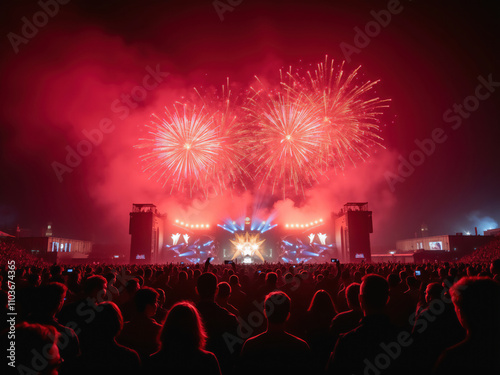 Obraz na płótnie Crowd enjoying fireworks display at a music festival w salonie