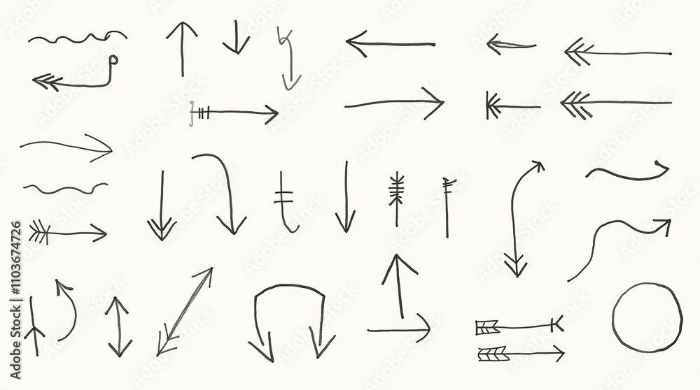 A diverse collection of hand-drawn arrows in various styles and directions