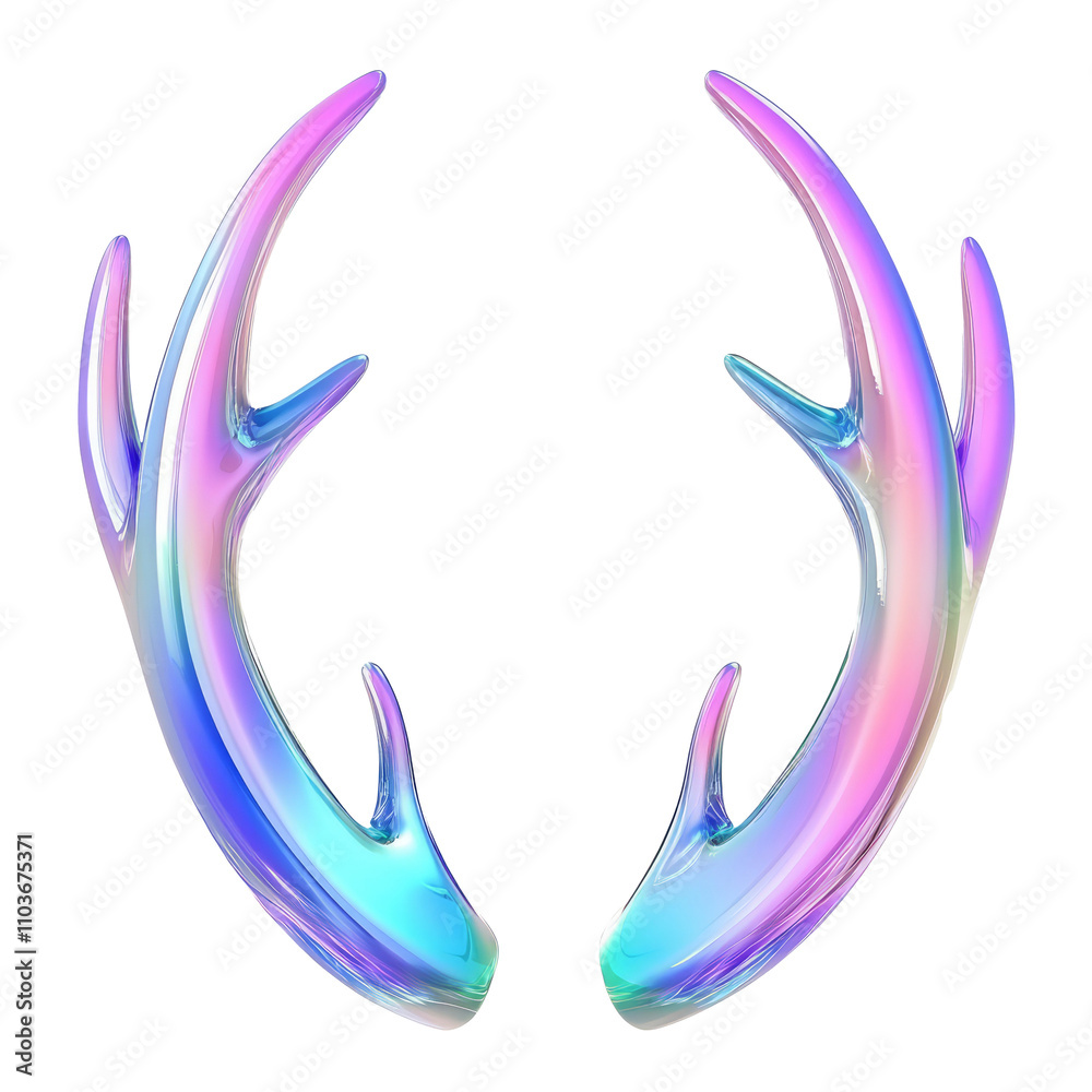 Naklejka premium Abstract iridescent colored festive christmas reindeer antler icon. Holographic neon foil design element