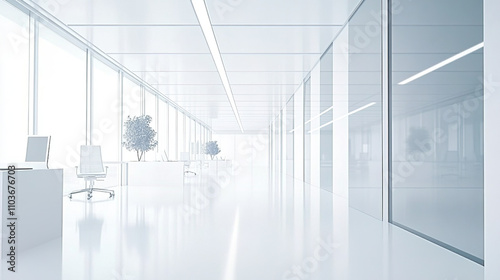 Clean office space with white walls and floors.